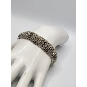 Vintage Rhinestone Link Bracelet Silver Tone Cluster Stones Safety Chain 7.5 in